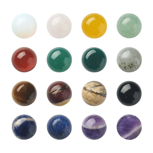Fashewelry 30pcs 10mm Healing Crystal Gemstone Cabochons Assorted Round Flatback Natural & Synthetic Energy Stone Cab Covers No Hole for Jewelry Craft Bracelet Necklace Making, 15 Colors