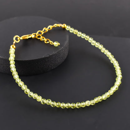 Natural Green Peridot Gemstone Micro Beads Dainty Bracelet Jewelry for Women, August Birthstone, Chakra Energy Crystals, 14k Gold Plated Chain 8 inch Adjustable