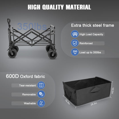 EVLIQUIL Collapsible Foldable Beach Wagon,Folding Wagon Cart with Big Wheels,Utility Grocery All Terrain Wagons carts Foldable with Brakes for Sand Camping Sports Outdoor(Deep Black).