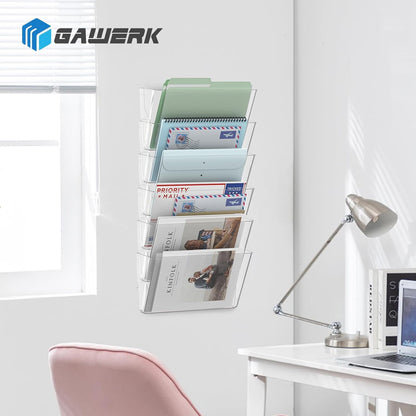 Gawerk Clear Acrylic Single Pocket, Plastic Hanging Wall Mount File Holder for Office Home (Clear, 4 Pack)
