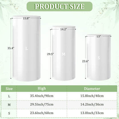Baotree White Cylinder Pedestal Stands for Party- 3 Pieces , Large White Cake Stand, Pedestal Display Plinth Pillars for Wedding Ceremony Birthday Party Art Decor--35.4''(L),29.5''(M),23.6''(S)