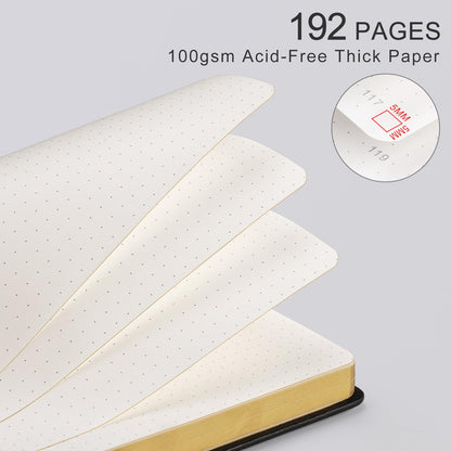 LOAPEM Dotted Journal for Women Men, 192 Pages A5 Notebook Journal, Hardcover Notebook with 100Gsm Thick Pages, Leather Note Book for Writing, Travel, Business, Office, Prayer 5.7 x 8.3,Black