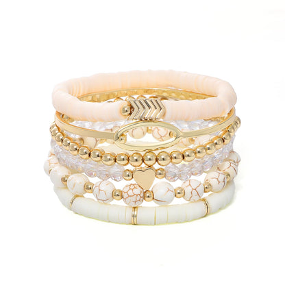 GOOJIDS Surfer Heishi Clay Bead Bracelets for Women Bohemian Stackable Gold Beaded Stretch Bracelets Elastic Layering Friendship Bracelets Set Boho Jewelry