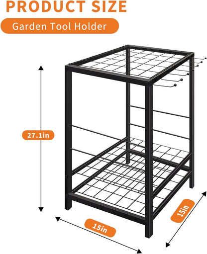 HobbyField Garden Tool Organizer, 15 * 15 * 27 Yard Tool Storage Rack for Garage, Shed, and Outdoor Use, Partitioned Tool Stand for Rakes, Shovels, Brooms, and More