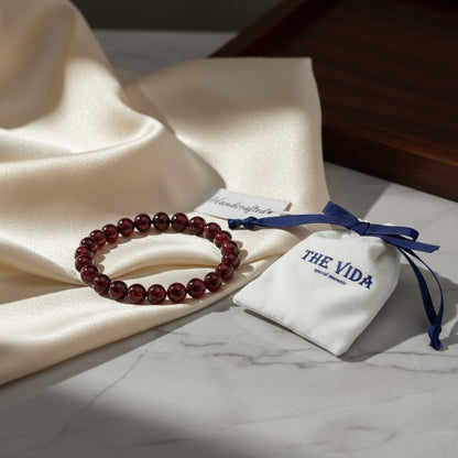 The Vida Handmade AAA+ Quality Crystal Stretch Elastic Bracelet - Nature Gemstone - Jewelry Gift - Holiday Gift - For Women & Men (Garnet)