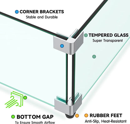 MESIDA 35.5"x15.5"x6" Fire Pit Glass Wind Guard, Tempered Glass Firepit Table Shield, Thick and Sturdy, with Hard Aluminum Corner Bracket