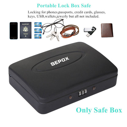 SEPOX® Water/Fire-Resistant Portable Security Case Lock Box Steel, Personal Travel Safe Storage Cabinet for Small Item, 3-Ft Cable, Ressetable Combination Lock for Dorm, Car, Sports, Office