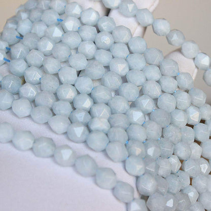 MJDCB Best Sellers Natural Stone Beads Faceted Polygon Aquamarine Crystal Energy Stone Healing Power for Jewelry Making(8mm)