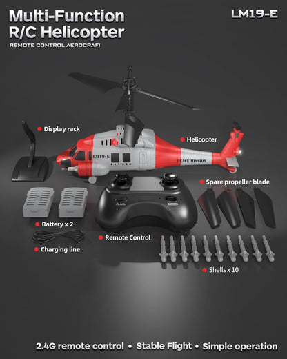 LMRC Army RC Helicopter with 10 Missiles, LM19-E 2.4GHz Remote Control Helicopter for Beginners and Adults, Military Helicopter Toy, LED Lights, Altitude Hold, One-Key Take Off, Indoor Friendly