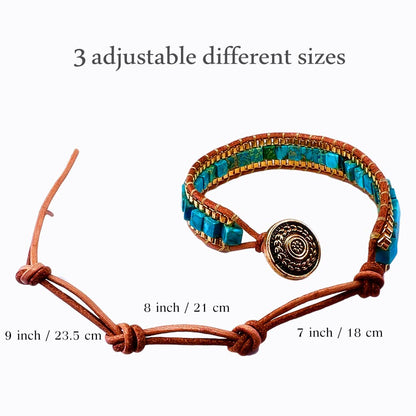 CJMILADO Mens Genuine Leather Bracelet - Handmade Adjustable Leather Cuff Bracelet punk Style leather wrap Wristband for Men (W-Turquoise Bead)