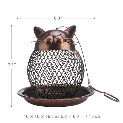 Outside Wild Bird Feeder, Heavy Duty Metal Frame Outdoor Bird Feeders Hanging for Garden Yard Decoration, Cute Cat Shaped