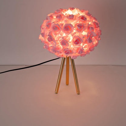 ZYLEISENBAO Pink Rose Flower Lamp Cute Table Lamp Modern Bedside Lamp Romantic Nighstand Light for Girl Princess Gold Tripod for Bedroom Living Room Entry Office Wedding Decoration Gift