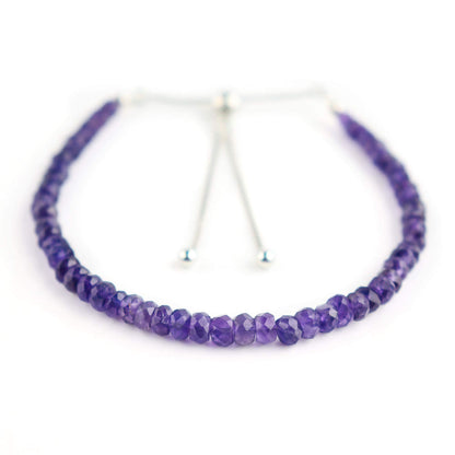 OdrillionGems Natural Purple Amethyst Gemstones Beaded Bolo Bracelets 925 Sterling Silver Adjustable Slider Chain Chakra Crystals February Birthstones Wedding Handmade Jewelry Gift for Women 6+4inch