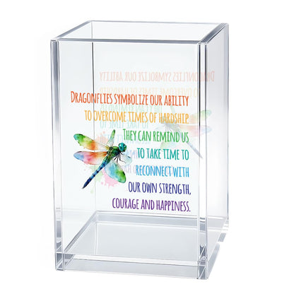 Gkodw Dragonflies Symbolize Our Ability Acrylic Pen Holder Cosmetic Organizer, Funny Dragonfly Pen Pencil Holders for Desk, Desk Accessories Office Gifts for Dragonfly Lover Teacher Coworker Daughter