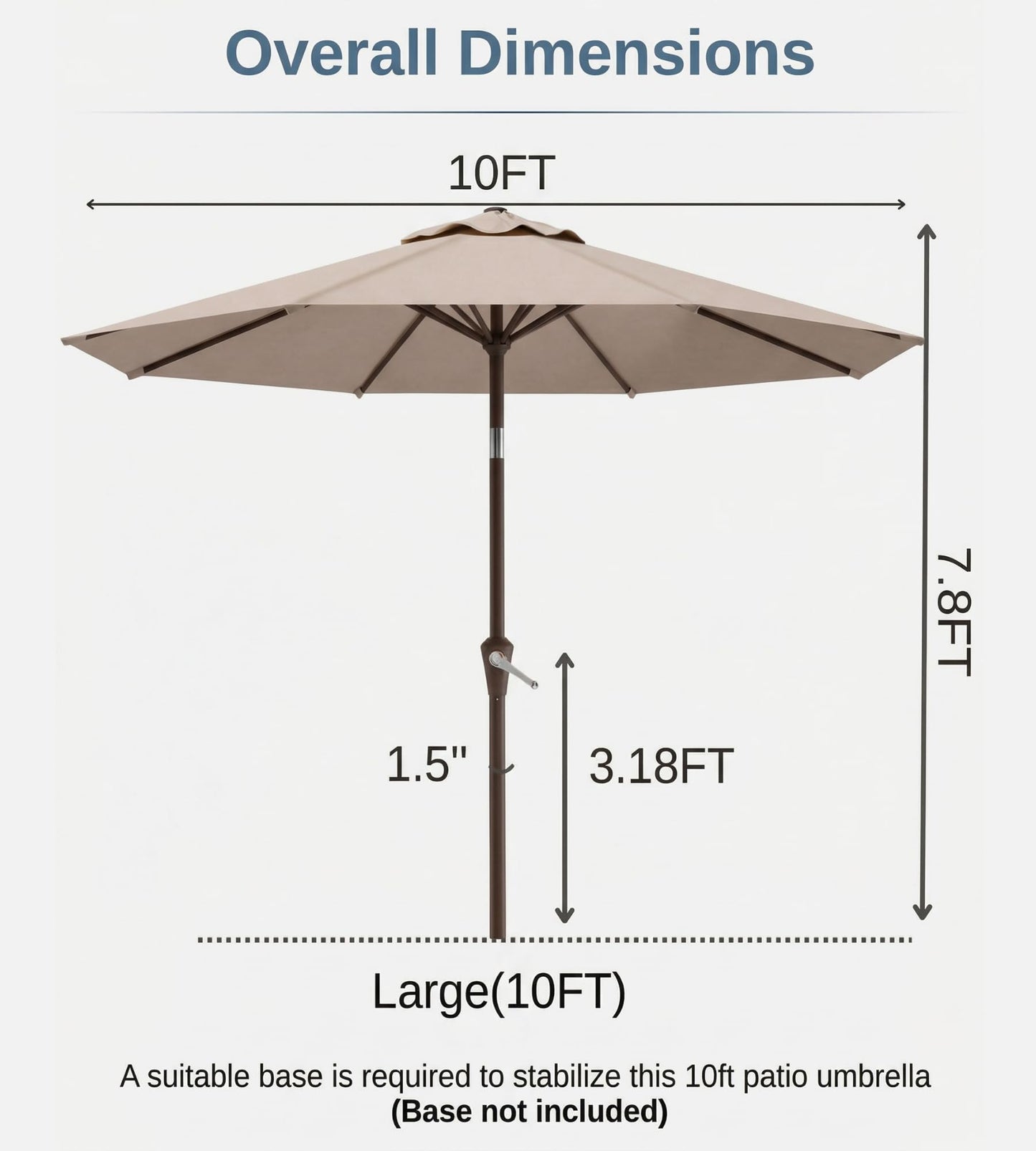 Tobeos 10FT Patio Umbrella, Outdoor Umbrella with Push Button Tilt and Crank, 8 Sturdy Ribs, UV Protection & Waterproof Market Umbrella for Pool, Backyard, Beach,Deck (Beige)