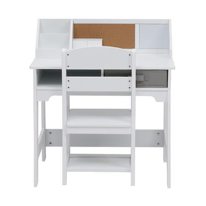 Garvee Kids Desk and Chair Set, Study Desk for Boys and Girl, Wooden Kids Writing Table with Cloth Drawers and Pen Holder