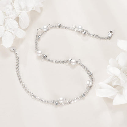 CRMAD Pearl Bracelet Anklet for Women Sterling Silver Beach Jewelry Gift for Women (pearl, bracelet 7+2'')