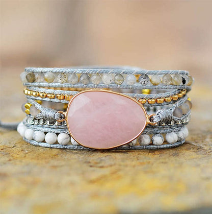 ZOSOJONA Women Wrap Bracelet Boho Natural Jasper Crystal Stone Beads Strand Bracelets (Pink Quartz)
