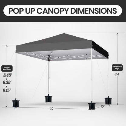 PHONWHON Shades 10x10 Pop Up Canopy, Heavy Duty Beach Tent with Carrying Bag for Easy Moving, Sun Shelter for Parties, Events, Camping, Outdoor Gazebo with 420D PU Coated Waterproof Grey Fabric