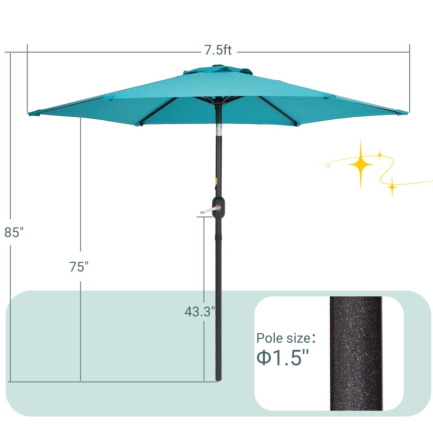 Bonosuki 7.5ft Outdoor Umbrella Patio Umbrella 2-Year-Non-Fading Steel umbrella outdoor patio with Push Button Tilt and Crank, Turquoise