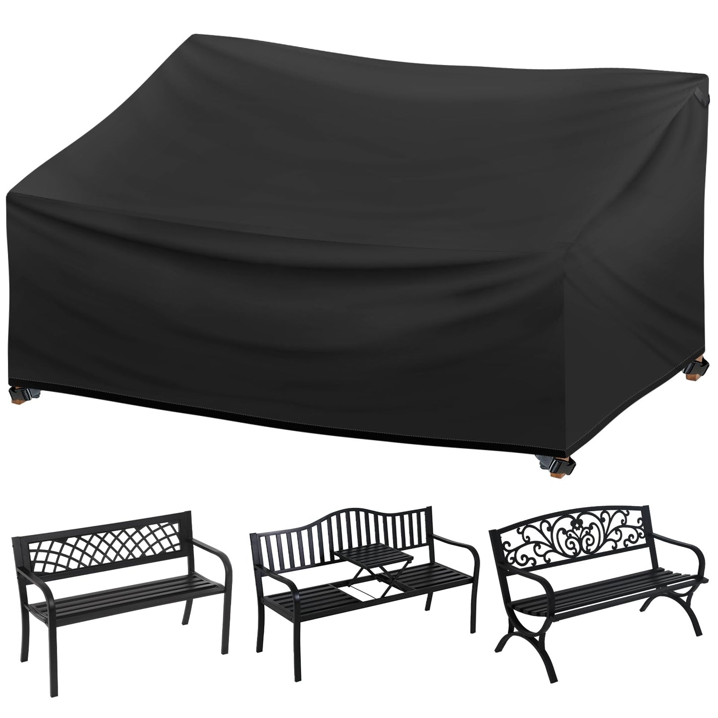 Outdoor Bench Cover 2 Seater Waterproof, 52" W X 28" D X 35" H All Weather Patio Bench Cover for Outside Furniture, Loveseat, Sofa Couch, Bench and Glider, Black