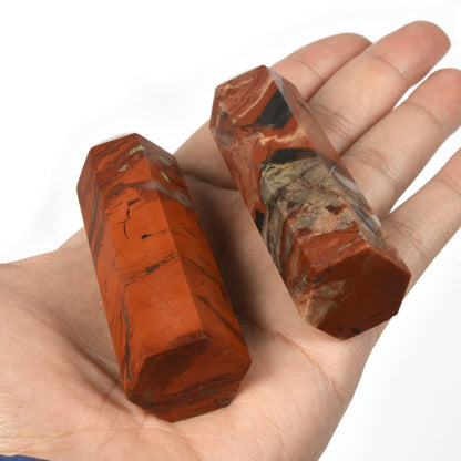 Large Red Flame Jasper Gemstone Crystal Pointed Hexagonal Tower Reiki Chakra Faceted Prism Wand Stone Home Decor