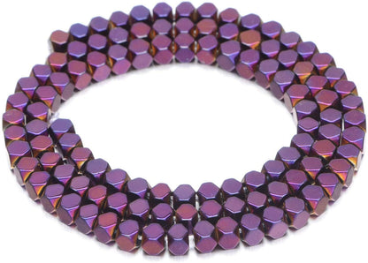 AD Beads Natural Hematite Gemstone Faceted Square Cube Loose Beads 16" (6x6mm, Metallic Purple)