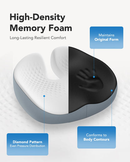 HUANUO Seat Cushion for Office Chair, Extra Large Memory Foam Cushion for Office Chair,Car & Wheelchair - Sciatica & Tailbone Pain Relief for Long Sitting, Ergonomic Design with Anti-Slip Bottom