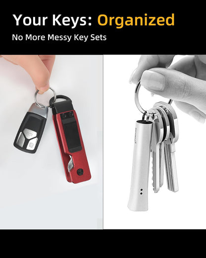 KIEIYI Carbon Fiber Keychain Organizer, Key Ring Holder for 2-6 Keys, Car Key Accessories (Aluminum Alloy Red)