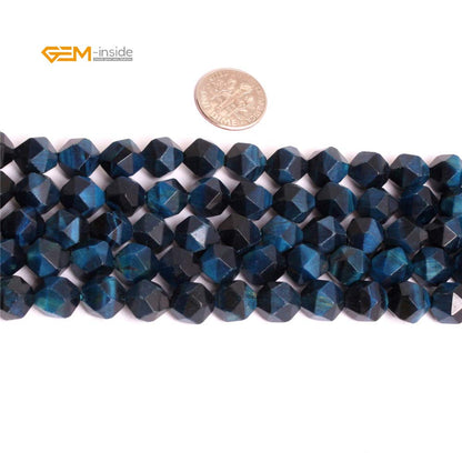 GEM-Inside 10mm Tiger Eyes Gemstone Loose Beads Faceted Dyed Blue Cambay Crystal Energy Stone Power for Jewelry Making 15"