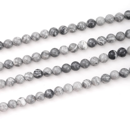 6mm 60pcs DIY Natural Map Stone Beads Round Healing Crystal Gemstone Loose Beads for Jewelry Making Handmade Bracelet Necklace