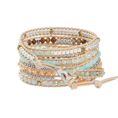 Plumiss Women Boho 5 Wraps Handmade Beaded Statement Stainless Steel Box Chain Bracelet Jewelry