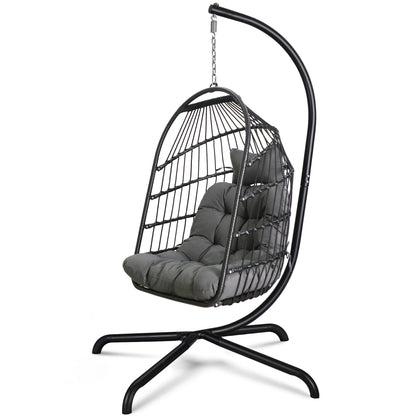 Chihee Egg Chair with Ultra Strong Stand and Cushion Foldable Wicker Rattan Hanging Chair Indoor Outdoor Patio Lounging Chair 330 lbs Capacity Balcony Porch Bedroom Garden