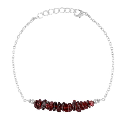 Gemimpression Handmade Red Garnet Chips Bar Bracelet – Natural Energy Healing Crystals – Silver Plated Adjustable 8 Inch Chain – Christmas Gift