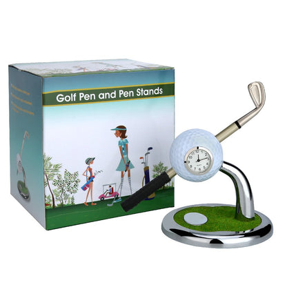 10L0L Golf Pen Holder with Clock Unique GIfts for Men, Mini Desktop Holder, Compatible with Enthusiasts Funny Business Gifts Includes Pen Set of 2 Office Desk Accessories- White