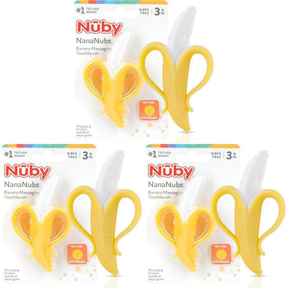 Nuby Nananubs Banana Massaging Teether – Baby Teething Toys 3 Months and Up, Silicone Teether for Sore Gums, Infant Toy, Baby Essentials, Brush, Travel Accessory, Gift for Babies (Pack of 48)