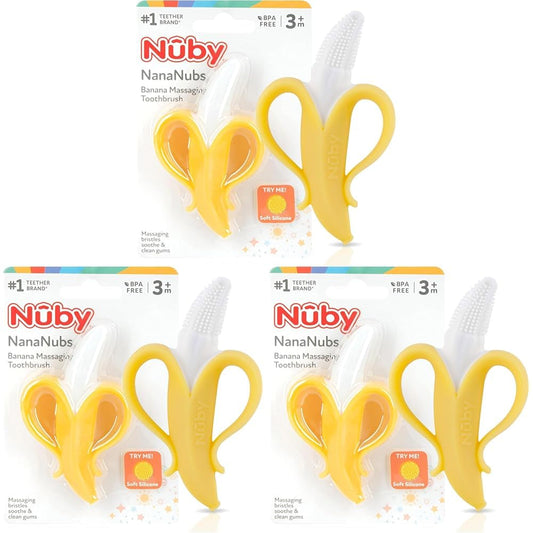 Nuby Nananubs Banana Massaging Teether – Baby Teething Toys 3 Months and Up, Silicone Teether for Sore Gums, Infant Toy, Baby Essentials, Brush, Travel Accessory, Gift for Babies (Pack of 48)