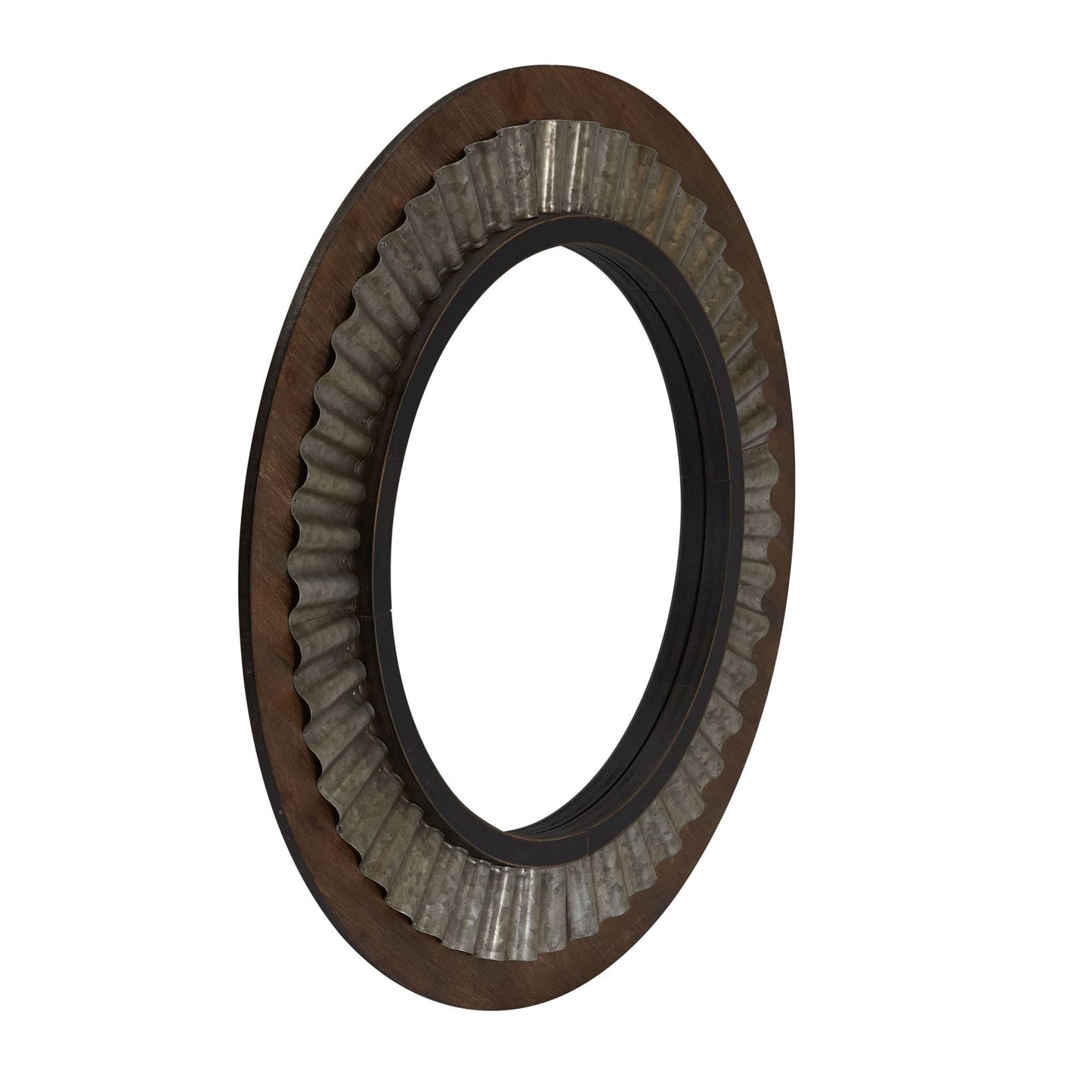 Household Essentials Household Essentials Wood Framed Sunburst Metal Mirror, Brown
