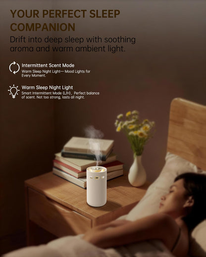 Waterless Essential Oil Diffuser,Portable Car Aromatherapy Diffuser,Rechargeable Cordless Scent Device with Fabric Design,Adjustable Mist & Ambient Light for Home, Office, Travel (Beige)