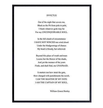 Invictus Poem Wall Art Print Typography - 8x10 Unframed Photo - Makes a Great Gift for Home Decor - Motivational and Inspirational