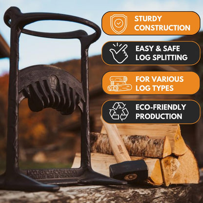 Kindling Cracker King XL Firewood Kindling Splitter – Extra-Large Cast Iron Wood Splitting Wedge, 9" Safety Ring, Extra Large 17" Height, No Axe Needed, Made in Australia
