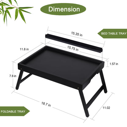 Asuthzon Bed Tray Table with Foldable Legs, Breakfast Trays for Eating on Couch with Media Slot in Bed, Eating, TV Tray, Kitchen Serving Tray(Black, Medium)