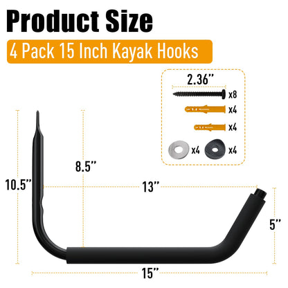 UNITEDPOWER Kayak Storage Racks, Garage Hangers, Wall Hooks for Canoe, Ladder, Bicycle, Folding Chairs, Surfboard, Snowboard, Hose and Tools, Indoor, Outdoor 4-Pack