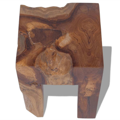 Gecheer Rustic Solid Teak Stool - Handmade Footrest/Side Table, Unique Design, 30x30x40 cm