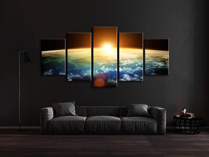 Pyradecor the Earth 5 Panels Extra Large Modern Landscape Artwork Giclee Canvas Prints Space Pictures Paintings on Canvas Wall Art Ready to Hang for Living Room Bedroom Home Decor XL