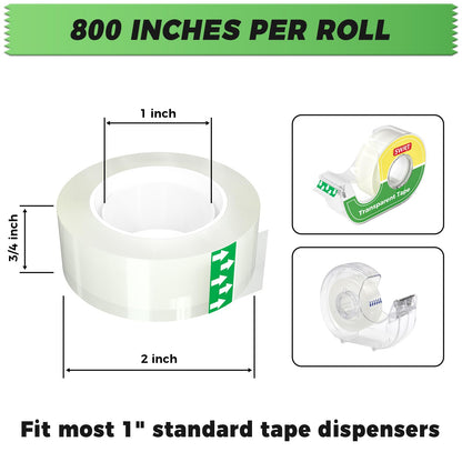 SWRT Tape, 24 Rolls Clear Tape Refills for Dispenser, Transparent Tape, 3/4 in x 800 in Tape Rolls, Strong Adhesive Tape for Gift Wrapping, Home, School & Office Tape