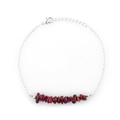 Gemimpression Handmade Ruby Chips Bar Bracelet – Natural Energy Healing Crystals – Silver Plated Adjustable 8 Inch Chain – Christmas Gift