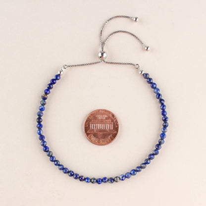 OdrillionGems A+ Genuine Lapis Lazuli Stone Beads Bolo Bracelet Natural Gemstones Crystals Handmade Minimalist Jewelry Rhodium Plated 925 Sterling Silver Adjustable Slider Chain 10 inch