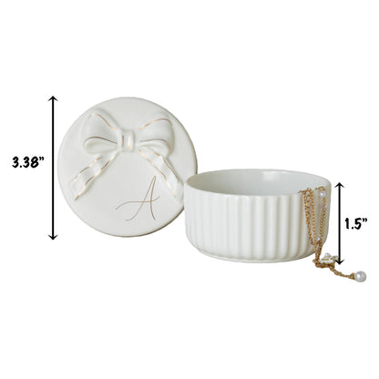 COLLECTIVE HOME Monogram Initial Jewelry Box with Bow - Elegant Ring Holder & Earring Dish | Christmas Gift Idea for Women, Unique Birthday Present for Her (M)