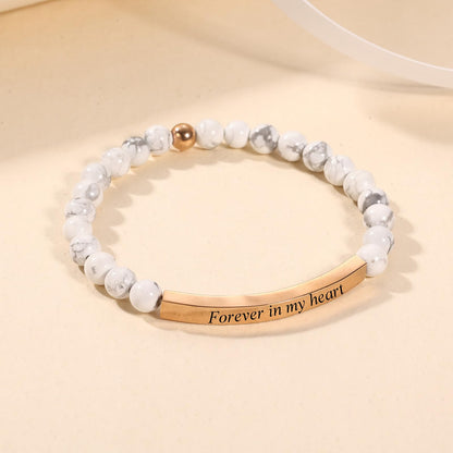 INBLUE Personalized Beaded Bracelets for Women with Engraved Name Natural Stone Stretch Inspirational Bracelet Personalized Jewelry Gift for Mom Wife Friends - Style 06